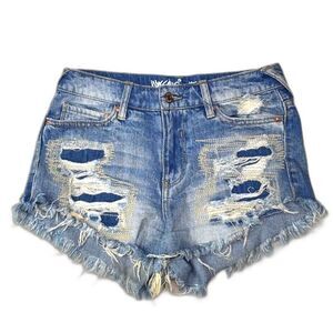 Womens Shorts Size 0/25 Blue High Rise Distressed Cut off Grunge Hippie Emo
